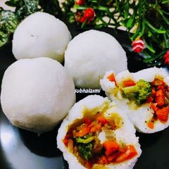 A picture of Manda pitha with a twist(steamed rice flour dumplings).