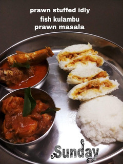 இறால் அடைக்கப்பட்டஇட்லி, மீன் குழம்பு, இறால் மசாலா (Iral food Recipe in Tamil செய்முறை முக்கிய புகைப்படம்