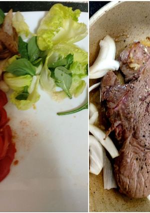 A picture of My Garlic Rump Steak with Onions. 🤗.