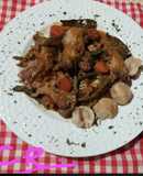 Conejo con espárragos trigueros y salsa de castañas
