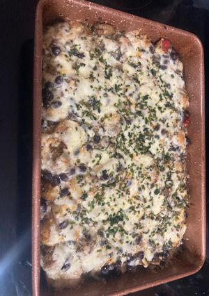 A picture of Baked Presto Parm Chicken Meatball and Rice, Veggie, Potato Casserole.