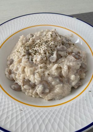 Una foto de Arroz carbonara
