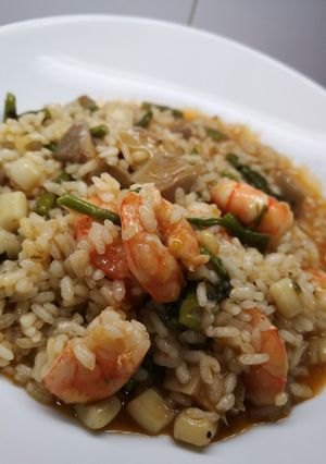 Una foto de Arroz meloso de trigueros y setas