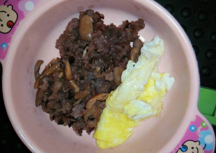 MPASI Bubur beras + quinoa + kacang merah + telur goreng ELOO