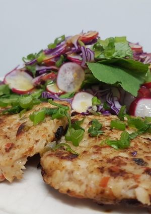 Una foto de Hamburguesas de pollo apta DMA