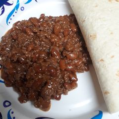 Skye's Burger with Beans A picture of Skye's Burger with Beans.