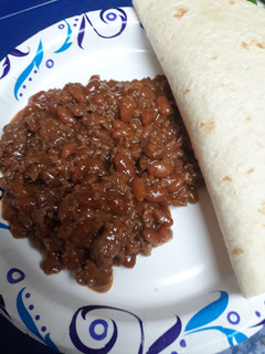 A picture of Skye's Burger with Beans.