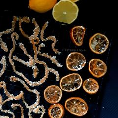 A picture of Candied Lemon Peels and Candied Lemon Slices.