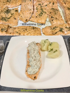 A picture of Salmon with Creamy Mushroom Dill Sauce.