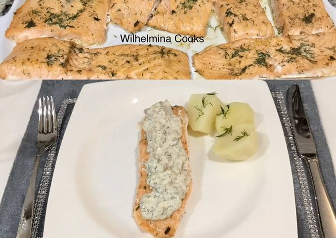 Recipe of Quick Salmon with Creamy Mushroom Dill Sauce