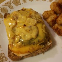 A picture of Open Face Patty Melts with Horseradish Sauce.