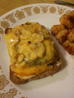 A picture of Open Face Patty Melts with Horseradish Sauce.