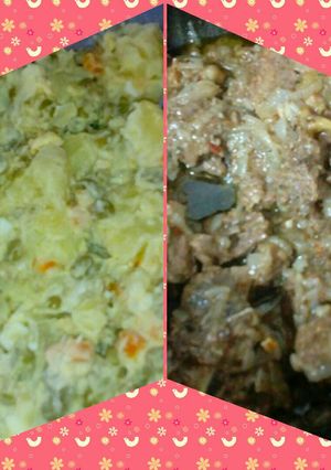 Una foto de Carne a la olla con ensalada rusa
