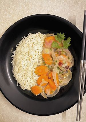 A picture of Spiced Vegetables with Coconut on Rice.