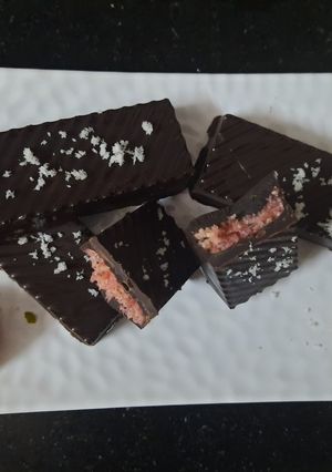 A picture of Jam stuffed coconut chocolate.