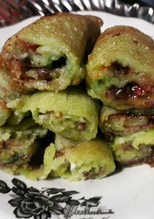 Foto resep Serabi Gulung Pandan Teflon isi Meses Coklat Keju