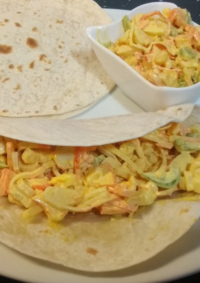 Una foto de Tortitas de trigo con surimi y mahonesa de jengibre y ajo