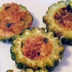 A picture of Bitter Melon Stuffed With Thai Style Sweet Potato.