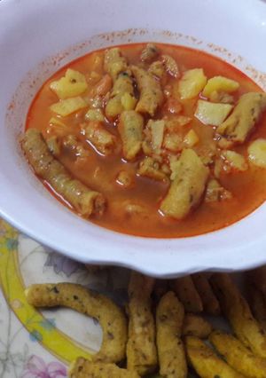 A picture of Punjabi Aloo Pakora ki sabzi.