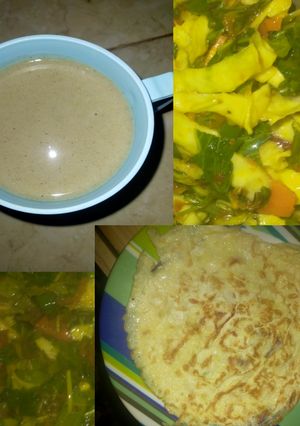 A picture of Pap + Vegetable soup and Egg.
