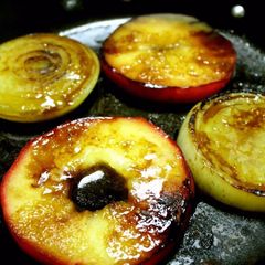 A picture of Apple and Onion Steaks with Wasabi Soy Sauce.
