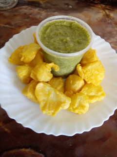 A picture of Viazi karai with mango chutney #theme challenge#.