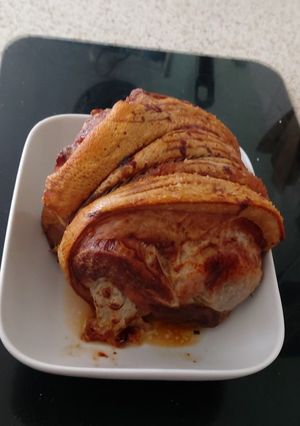 A picture of My Roast Shoulder of Pork with the lovely Crackling 😋.