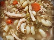 A picture of chicken noodle soup