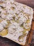 Zucchini, Feta, Goat Cheese, and Mozzarella Flammekueche
