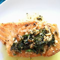 A picture of Salmon with Garlic Butter and Capers.