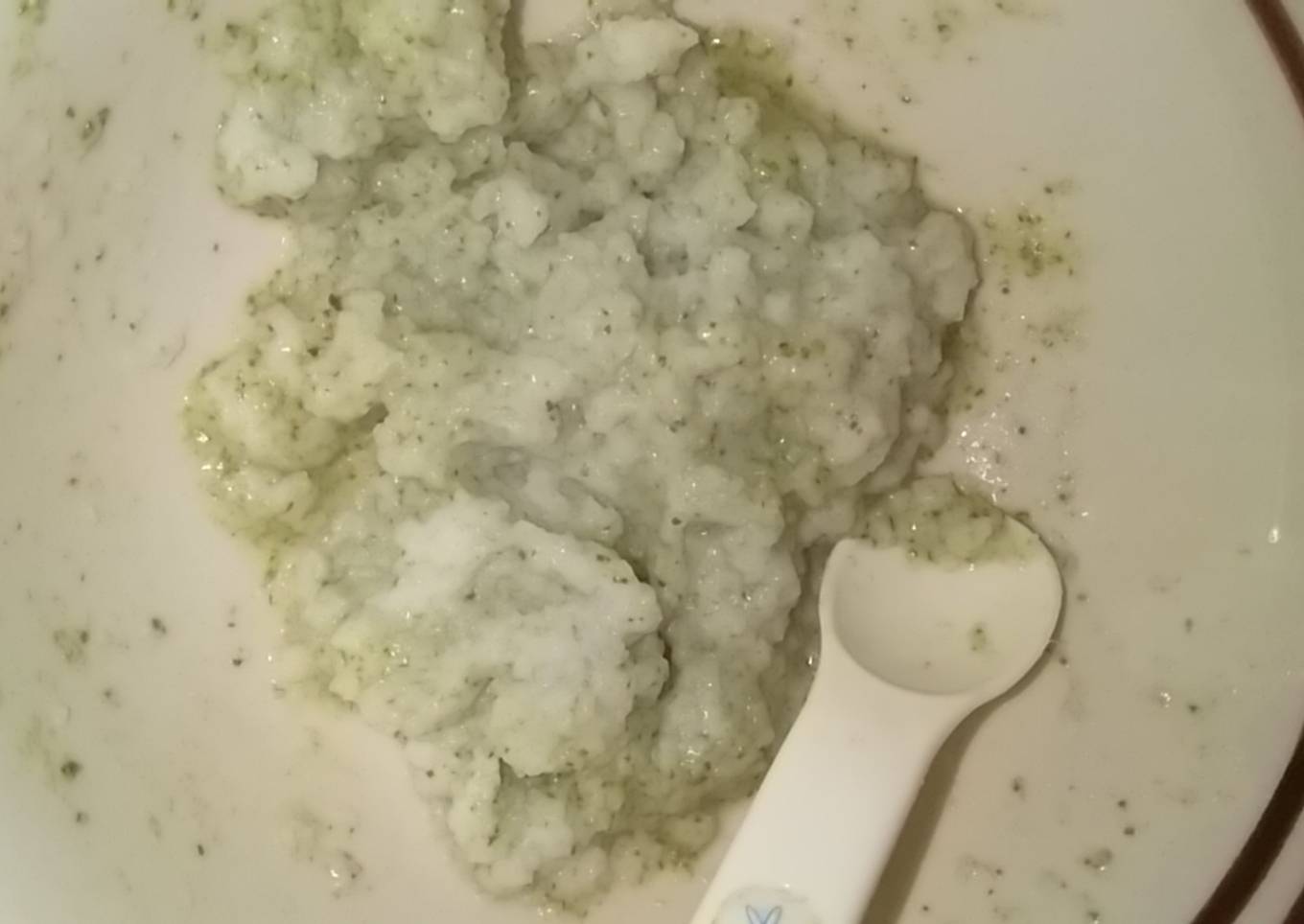 Bubur saring nasi dan sayur asem kacang panjang #Mpasi
