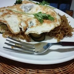 A picture of Zucchini noodles with egg# unique noodles recipe.