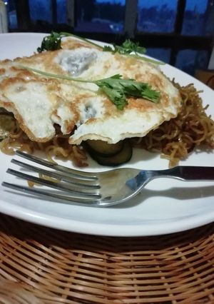 A picture of Zucchini noodles with egg# unique noodles recipe.