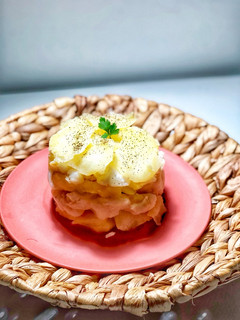 Una foto de Timbal de patata y bacalao
