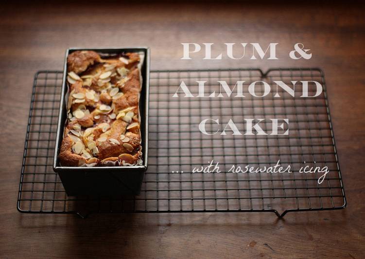 Plum &amp; almond cake with rosewater icing