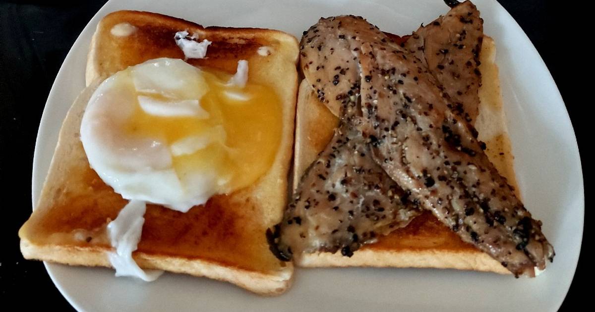 My Peppered Mackeral on toast with Poached Egg 🥰 Recipe by Maureen 😀