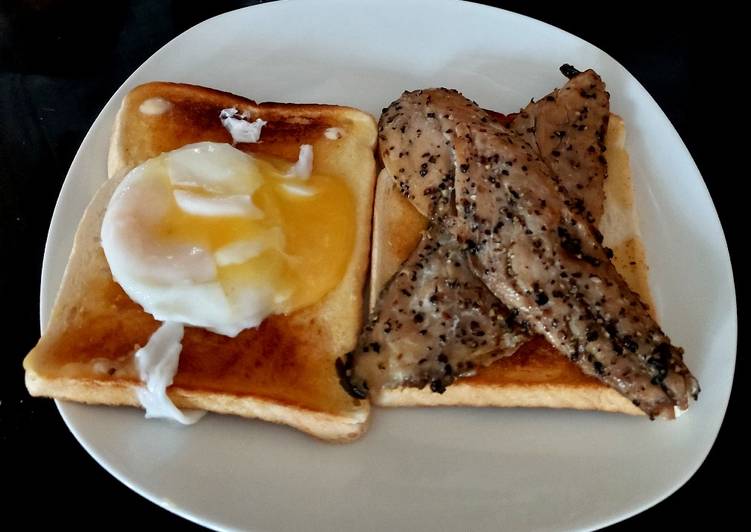 Recipe of Speedy My Peppered Mackeral on toast with Poached Egg 🥰