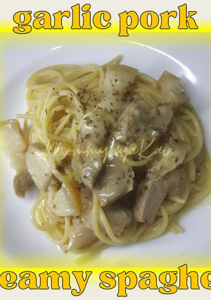 Foto resep 010 ♡Garlic Pork Creamy Spaghetti♡