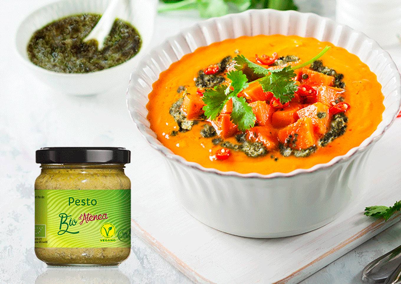 Crema de boniato y calabaza con Pesto Bio d’Atenea