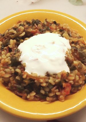 Kövér porcsinból lecsó bulgurral recept fotója