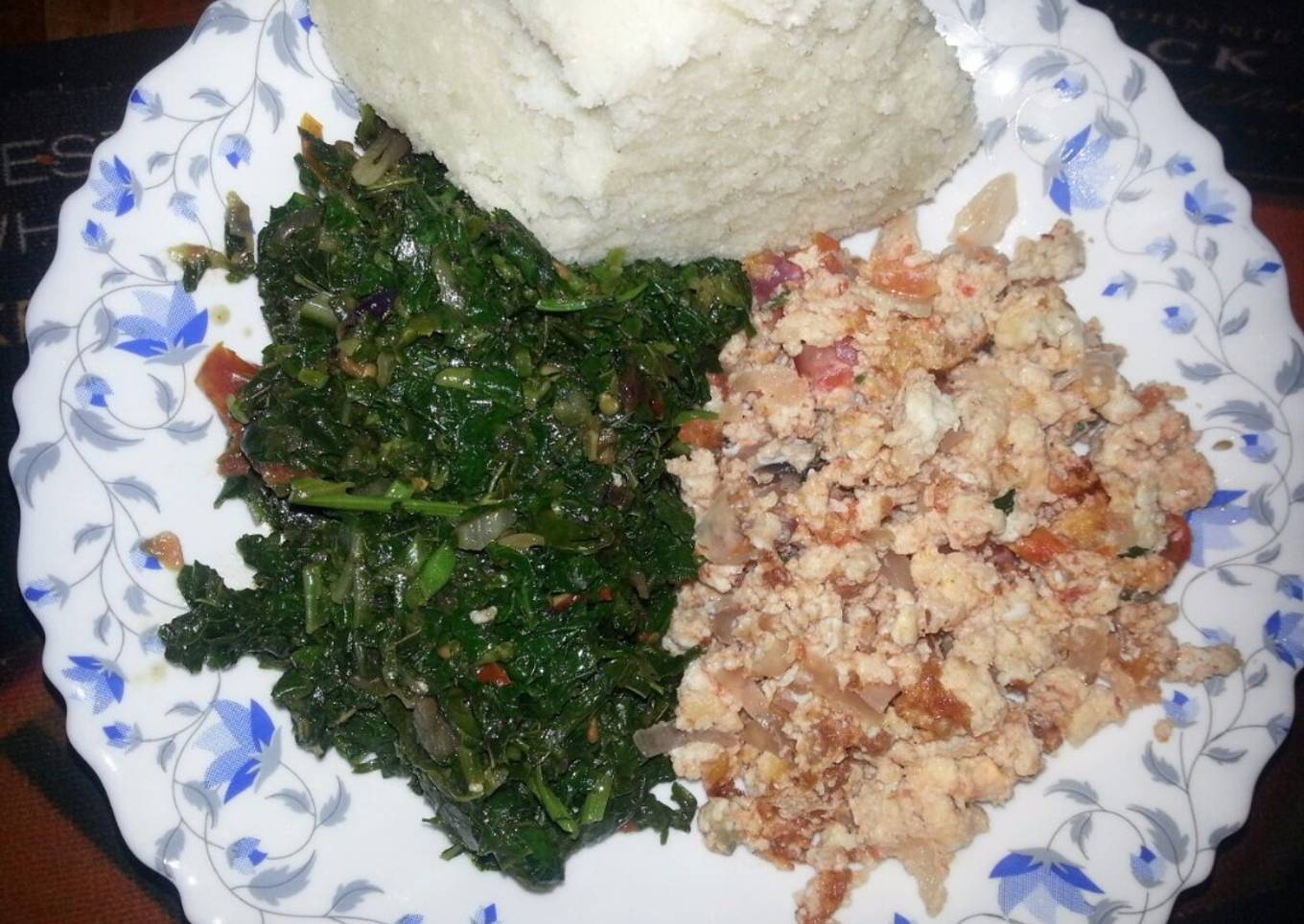 Scrambled eggs with managu ugali