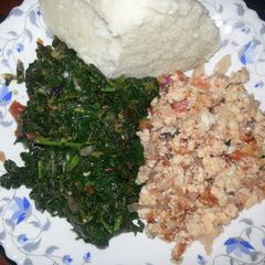 A picture of Scrambled eggs with managu ugali.