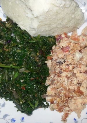 A picture of Scrambled eggs with managu ugali.