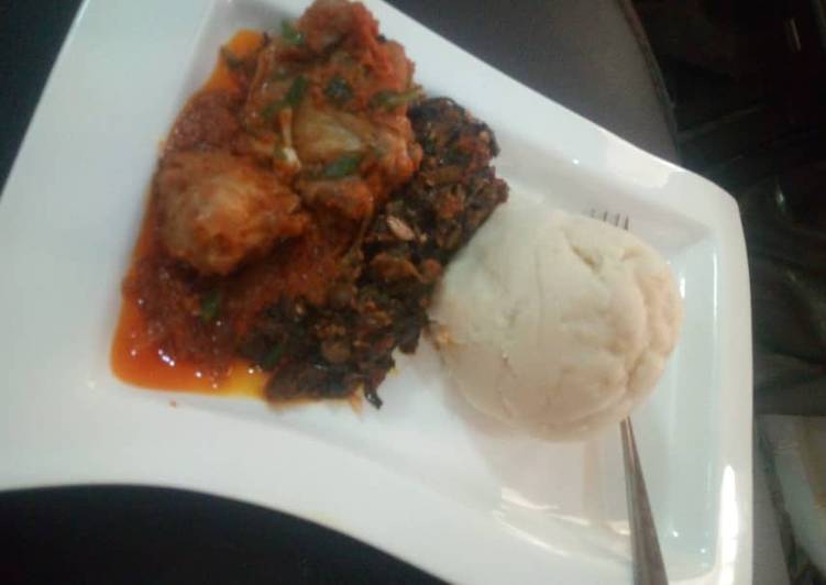 Simple Way to Prepare Homemade Pounded yam with vegetable soup