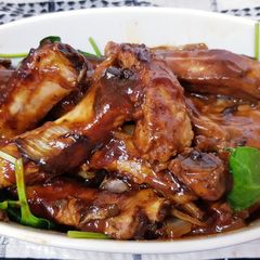 A picture of My Pork Loin Ribs cooked in Sweet Baby Rays BBQ Sauce.
