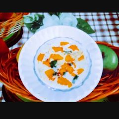 Delicious healthy tasty hung curd mango dip raita A picture of Delicious healthy tasty hung curd mango dip raita.