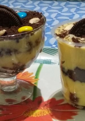 A picture of Custard Chocolate Biscake Pudding.