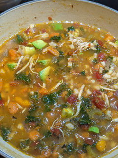 A picture of Mexican chicken and Avocado soup.