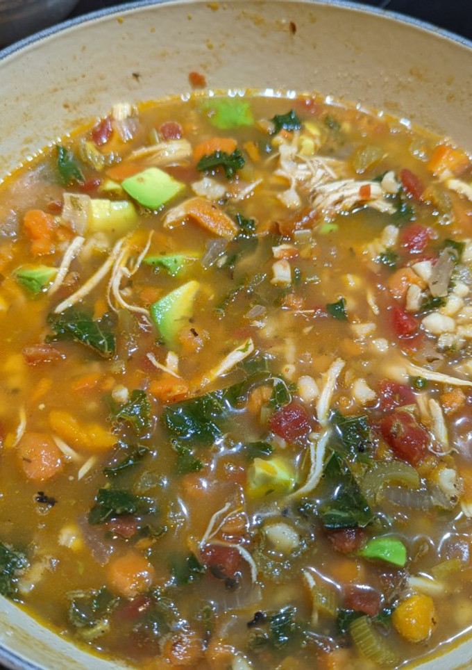 A picture of Mexican chicken and Avocado soup.