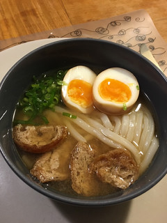 A picture of Udon noodles in miso soup.